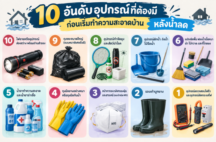 10 อันดับอุปกรณ์ที่ต้องมี “ก่อนเริ่มทำความสะอาดบ้าน” หลังน้ำลด